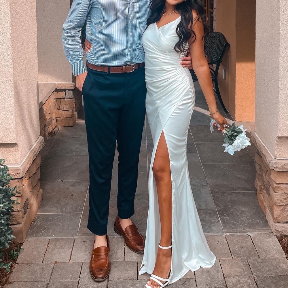 White satin formal dress